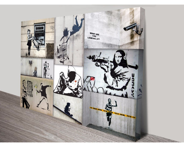 Mono Colour Collage By Banksy Wall Art Banksy Dunn Furniture - Online Office Furniture for Brisbane Sydney Melbourne Canberra Adelaide
