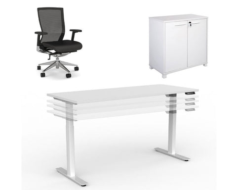 OLG Agile Sit/Stand Home Office Bundle - 1500 x 750 Height Adjustable Desk + Chair + Credenza Home Office Bundle Dunn Furniture - Online Office Furniture for Brisbane Sydney Melbourne Canberra Adelaide