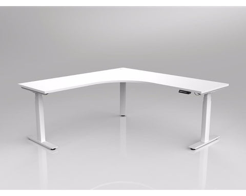 OLG Agile Electric Height Adjustable Corner Workstation White Frame Standing Desks Dunn Furniture - Online Office Furniture for Brisbane Sydney Melbourne Canberra Adelaide