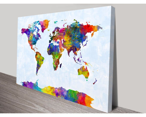 Watercolour World Map By Michael Tompsett Wall Art Impact Imagery Dunn Furniture - Online Office Furniture for Brisbane Sydney Melbourne Canberra Adelaide